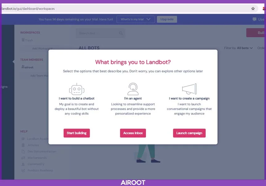 ثبت نام و ساخت حساب در سایت هوش مصنوعی Landbot