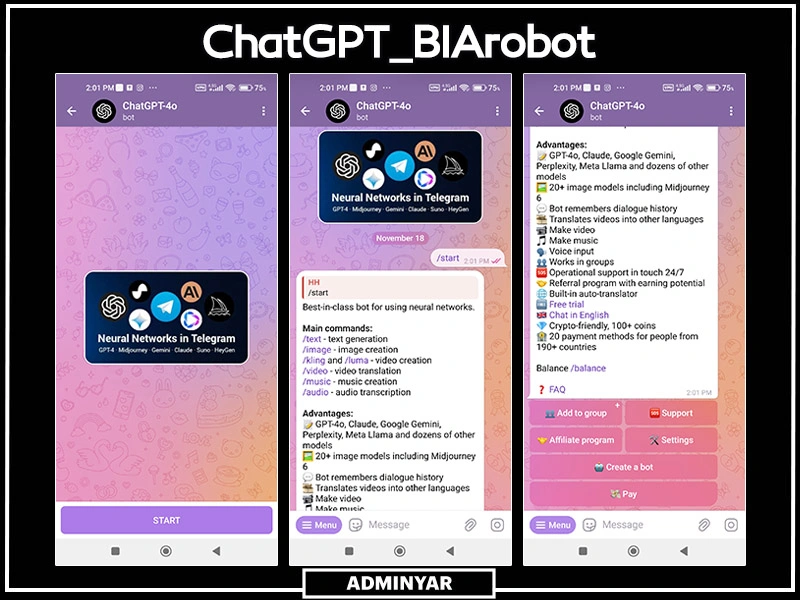 ChatGPT BIArobot بهترین ربات تلگرام چت جی پی تی