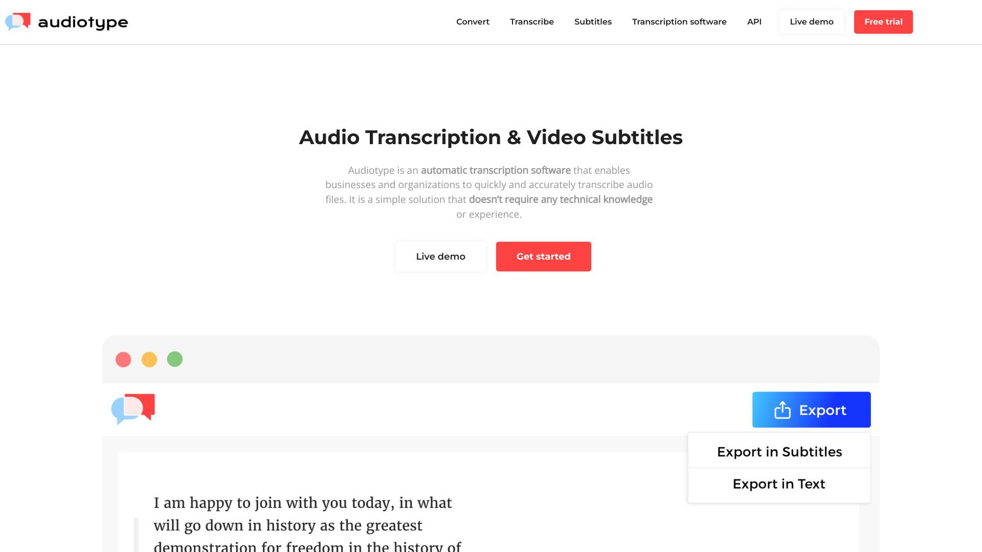 Audiotype – Audio Transcription and Video Subtitles